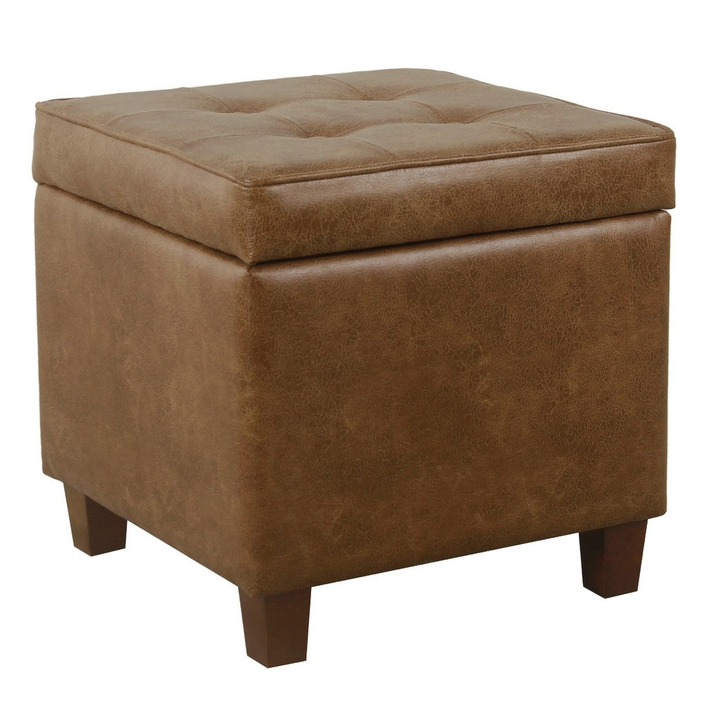 Hery Storage Ottoman, 18 Inch Square Tray Top, Brown Faux Leather -BM334052