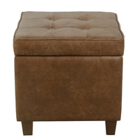 Hery Storage Ottoman, 18 Inch Square Tray Top, Brown Faux Leather -BM334052