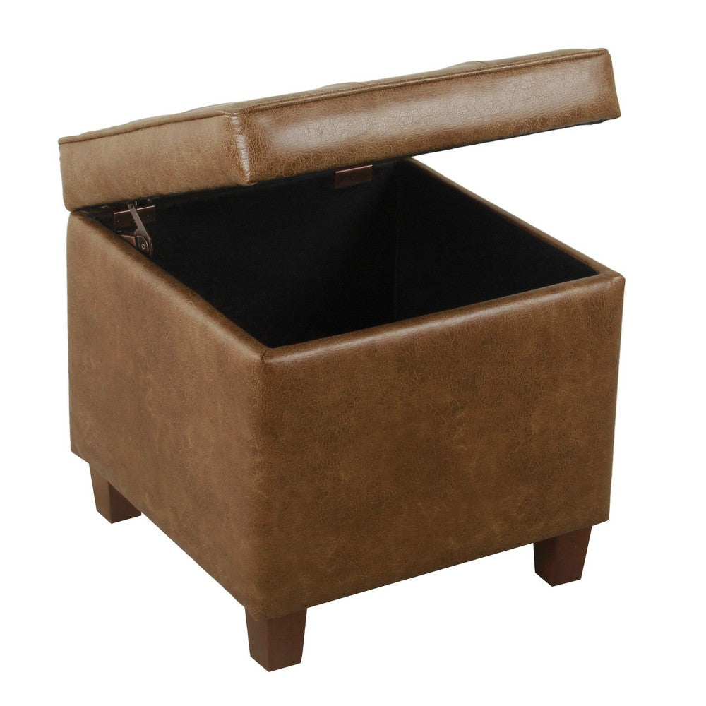 Hery Storage Ottoman, 18 Inch Square Tray Top, Brown Faux Leather -BM334052