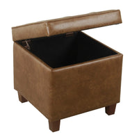 Hery Storage Ottoman, 18 Inch Square Tray Top, Brown Faux Leather -BM334052