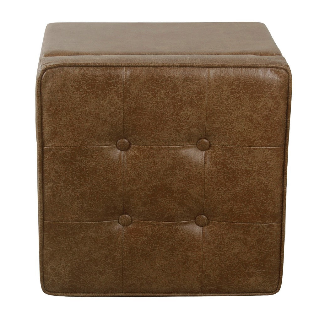 Hery Storage Ottoman, 18 Inch Square Tray Top, Brown Faux Leather -BM334052