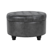 Gery Storage Ottoman, 25 Inch Round Tray Top, Dark Gray Faux Leather -BM334053