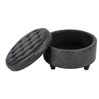 Gery Storage Ottoman, 25 Inch Round Tray Top, Dark Gray Faux Leather -BM334053