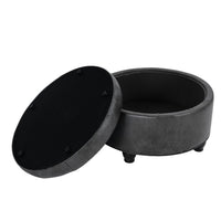 Gery Storage Ottoman, 25 Inch Round Tray Top, Dark Gray Faux Leather -BM334053