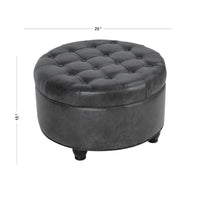 Gery Storage Ottoman, 25 Inch Round Tray Top, Dark Gray Faux Leather -BM334053