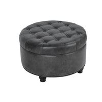 Gery Storage Ottoman, 25 Inch Round Tray Top, Dark Gray Faux Leather -BM334053