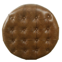 Gery Accent Storage Ottoman, 25 Inch Round Tray Top Brown Faux Leather -BM334054