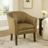 Elom Accent Armchair, Brown Faux Leather with Welt Trim Details -BM334058