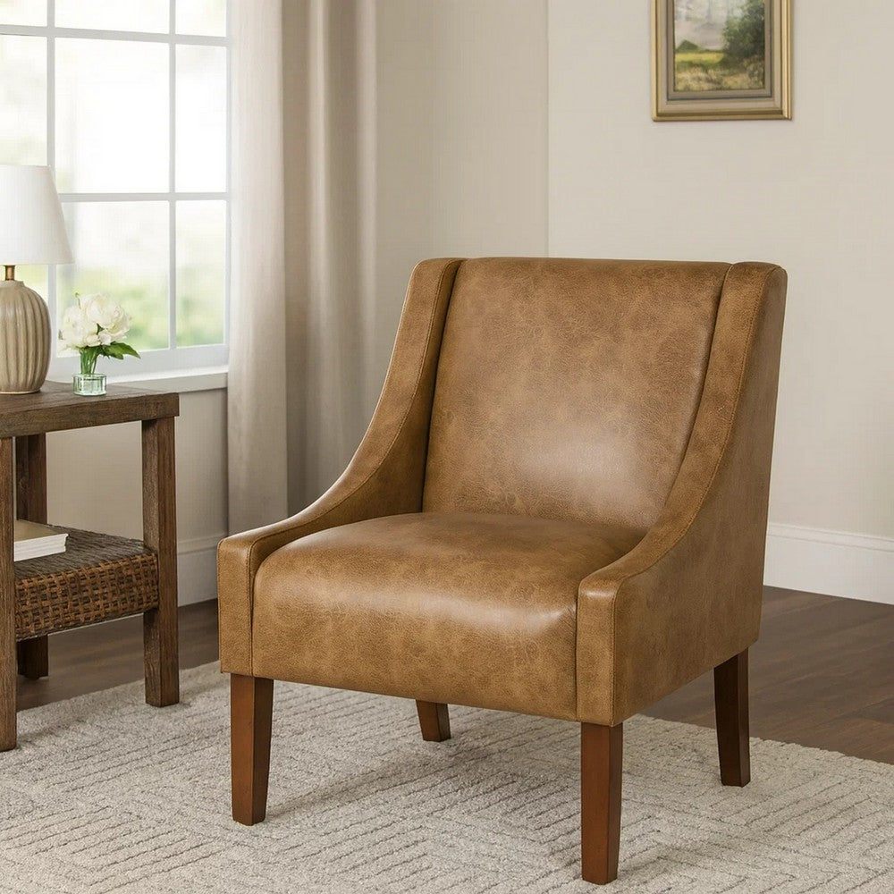 Accent Chair, Distressed Brown Faux Leather with Sloped Arms -BM334061