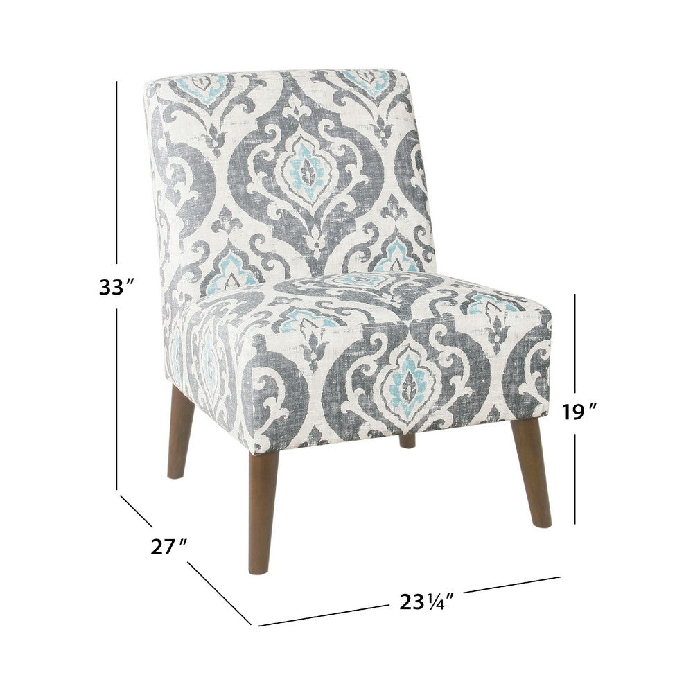 Armless Accent Chair, Vintage Medallion Print, Blue White Polyester -BM334063