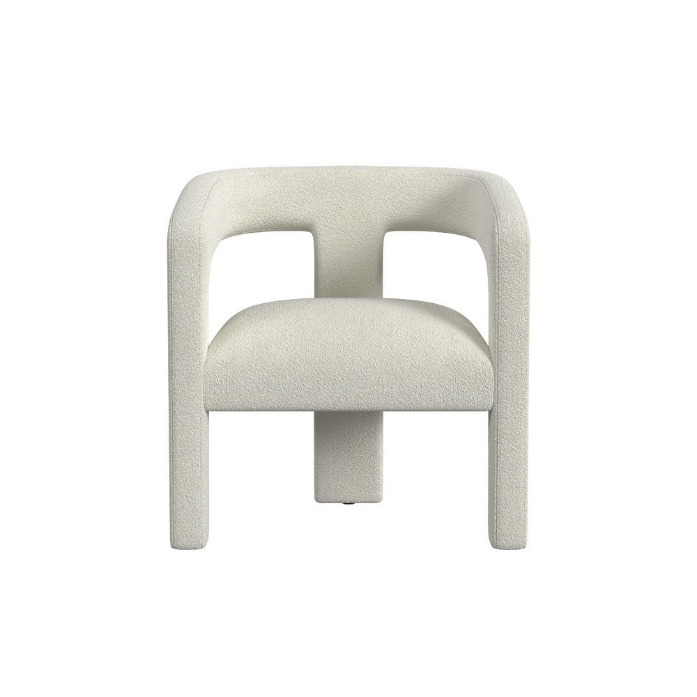 Curved Accent Chair, Modern White Boucle Upholstery on Solid Wood -BM334079