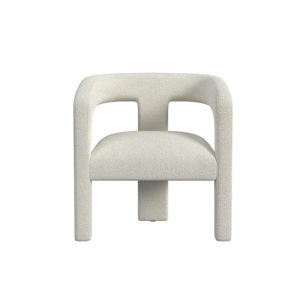 Curved Accent Chair, Modern White Boucle Upholstery on Solid Wood -BM334079