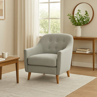 Accent Armchair, Button Tufted Backrest, Soft Gray Woven Fabric -BM334080