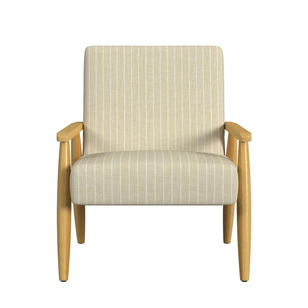 Accent Armchair, Beige and White Stripe Pattern Fabric, Solid Wood -BM334081