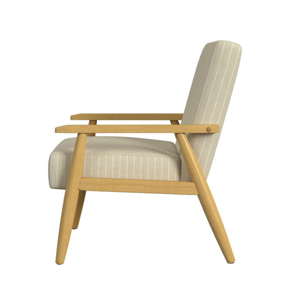 Accent Armchair, Beige and White Stripe Pattern Fabric, Solid Wood -BM334081