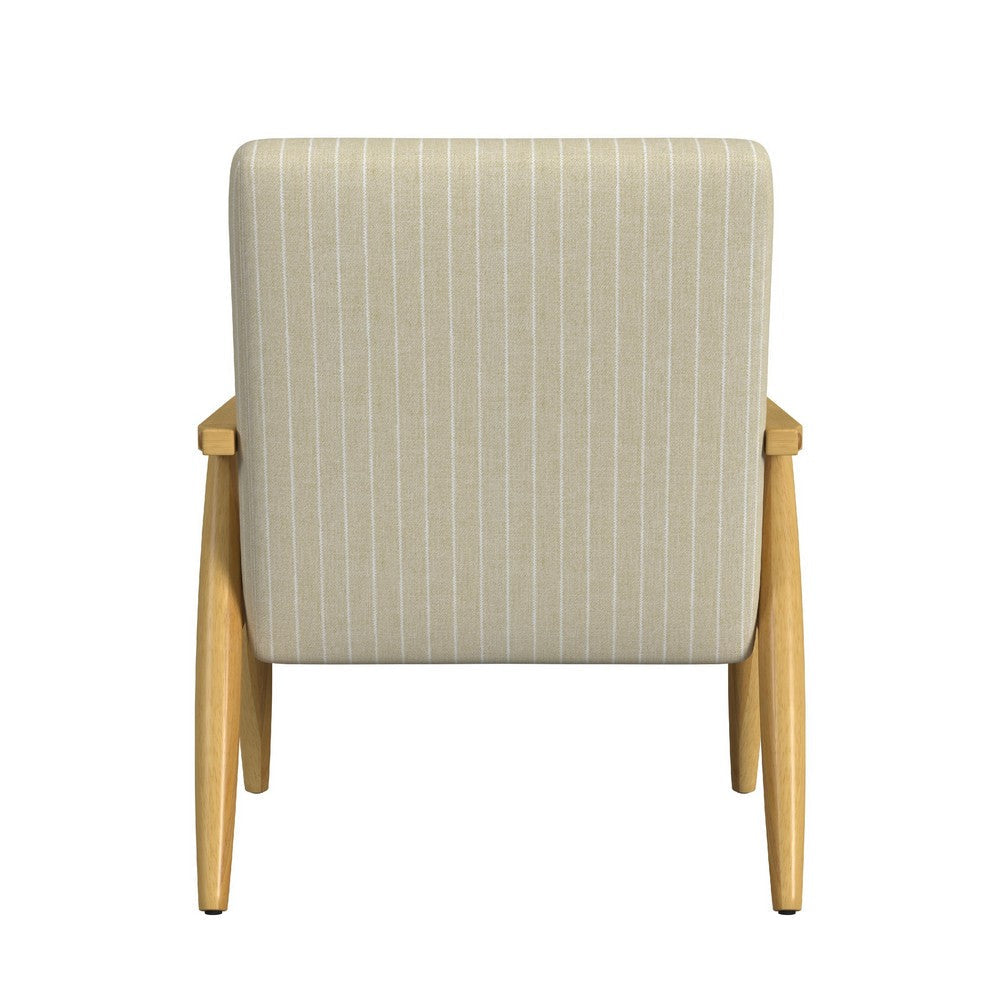 Accent Armchair, Beige and White Stripe Pattern Fabric, Solid Wood -BM334081