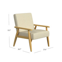 Accent Armchair, Beige and White Stripe Pattern Fabric, Solid Wood -BM334081