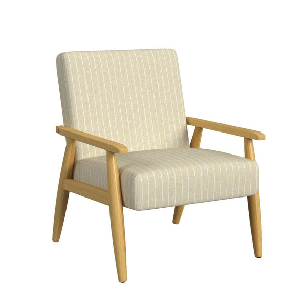 Accent Armchair, Beige and White Stripe Pattern Fabric, Solid Wood -BM334081