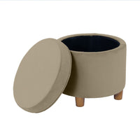 Gio Storage Ottoman, 19 Inch Round Lift Top, Fawn Gray Velvet Fabric -BM334082