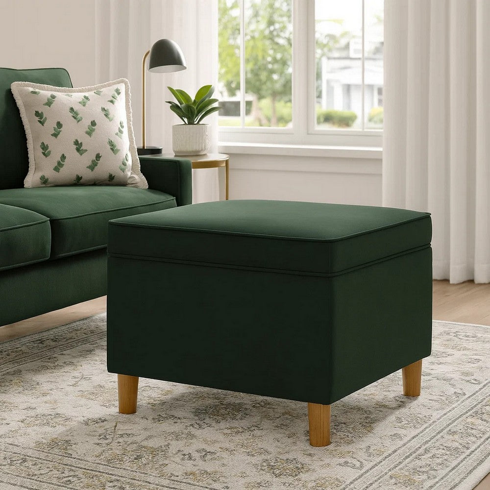 Fero Storage Ottoman, 24in Rectangular Hinged Lid, Forest Green Velvet -BM334086