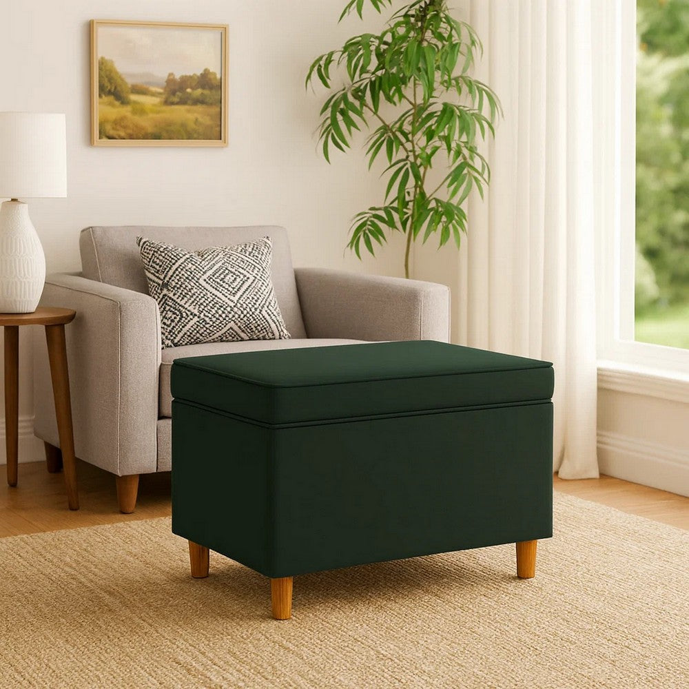 Fero Storage Ottoman, 24in Rectangular Hinged Lid, Forest Green Velvet -BM334086