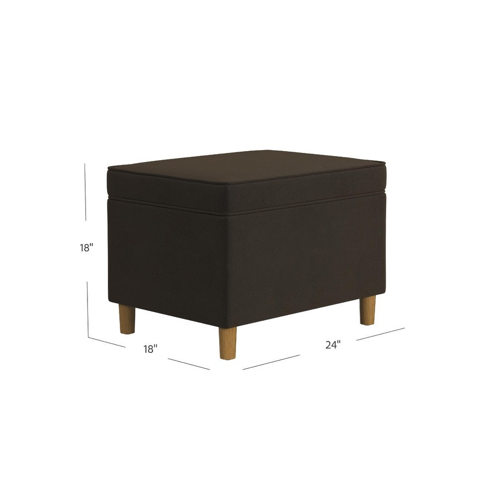 Fero Storage Ottoman, 24in Rectangular Hinged Lid, Dark Brown Velvet -BM334088