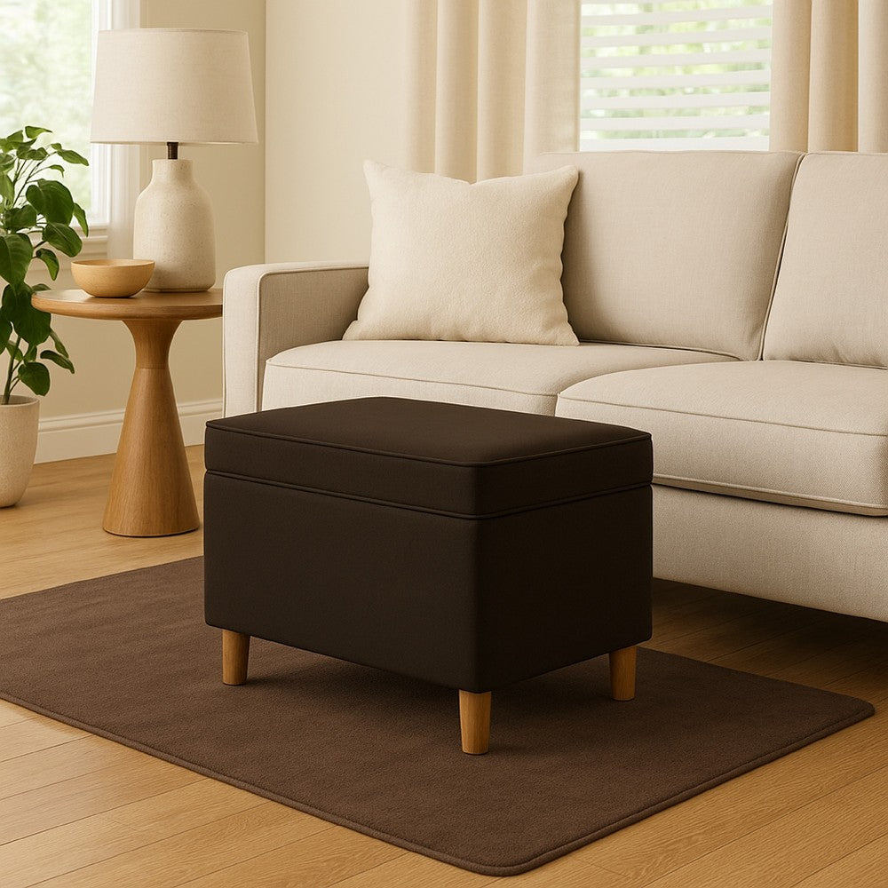Fero Storage Ottoman, 24in Rectangular Hinged Lid, Dark Brown Velvet -BM334088