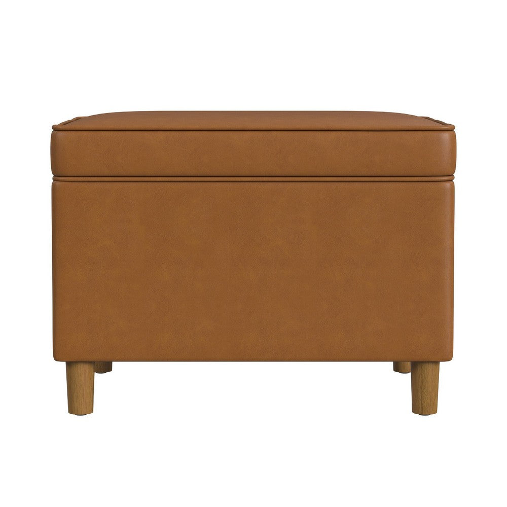 Fero Storage Ottoman, 24in Rectangular Hinged Lid, Brown Faux Leather -BM334089