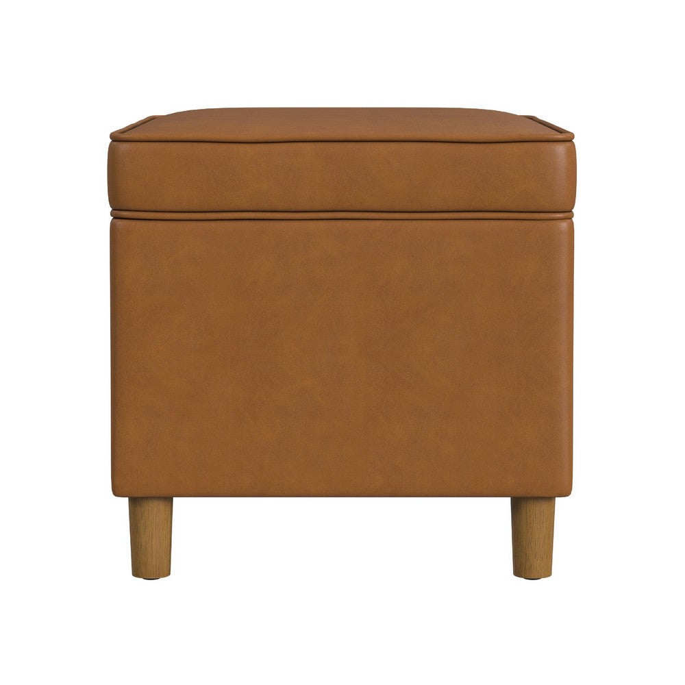 Fero Storage Ottoman, 24in Rectangular Hinged Lid, Brown Faux Leather -BM334089