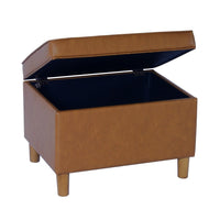 Fero Storage Ottoman, 24in Rectangular Hinged Lid, Brown Faux Leather -BM334089