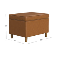 Fero Storage Ottoman, 24in Rectangular Hinged Lid, Brown Faux Leather -BM334089