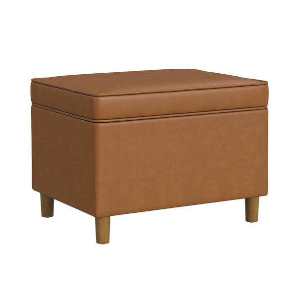 Fero Storage Ottoman, 24in Rectangular Hinged Lid, Brown Faux Leather -BM334089