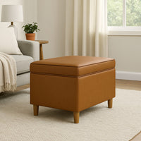 Fero Storage Ottoman, 24in Rectangular Hinged Lid, Brown Faux Leather -BM334089