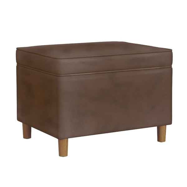 Fero Storage Ottoman, 24 Inch Rectangular, Dark Brown Faux Leather -BM334090