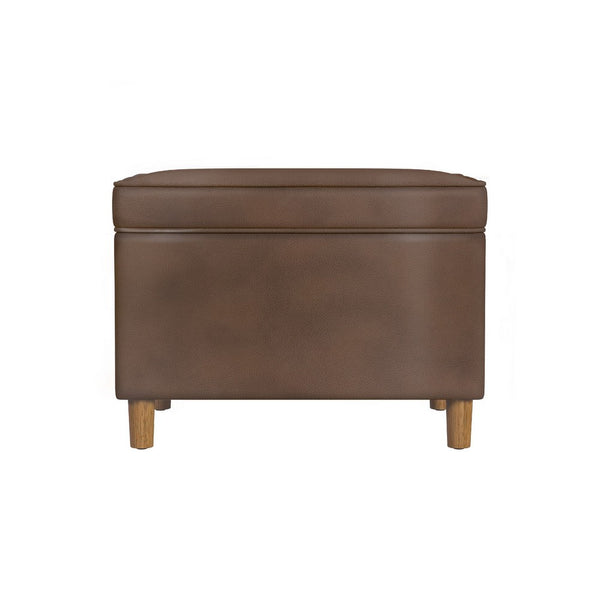 Fero Storage Ottoman, 24 Inch Rectangular, Dark Brown Faux Leather -BM334090