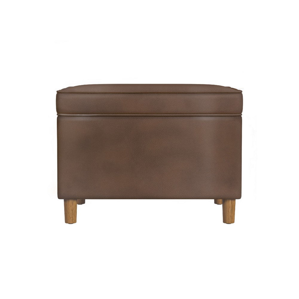 Fero Storage Ottoman, 24 Inch Rectangular, Dark Brown Faux Leather -BM334090