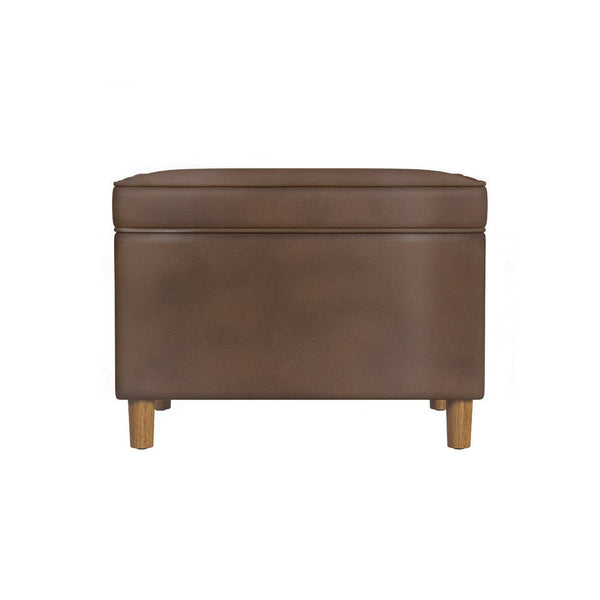 Fero Storage Ottoman, 24 Inch Rectangular, Dark Brown Faux Leather -BM334090