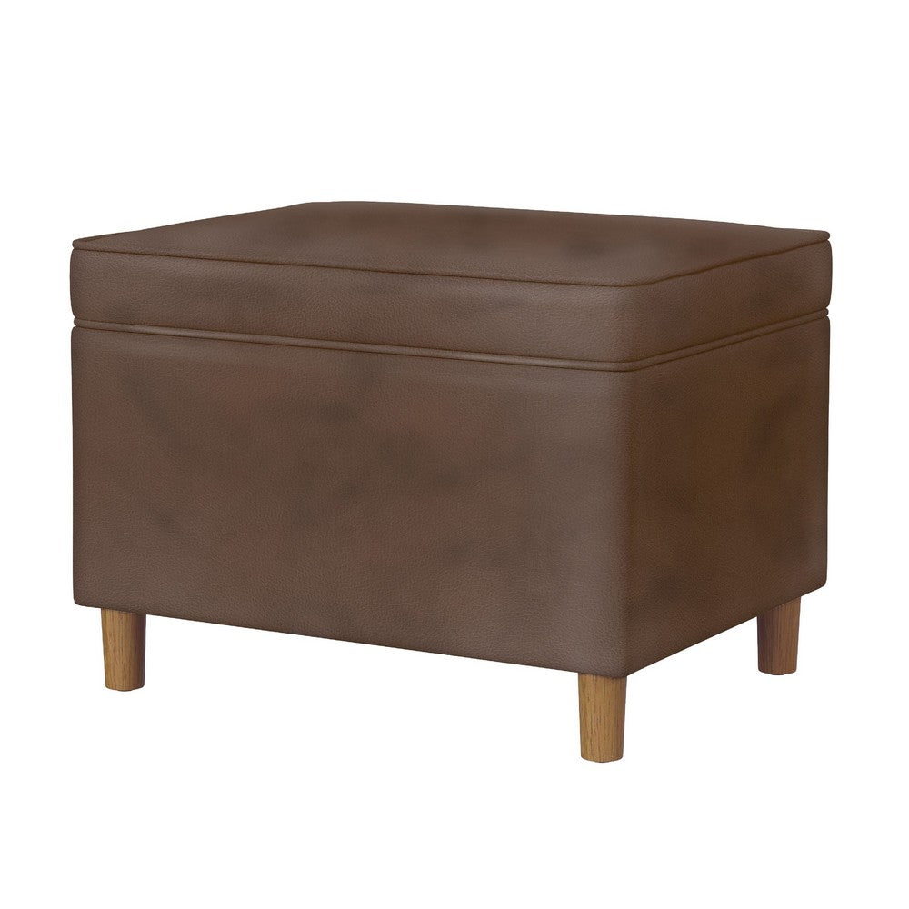 Fero Storage Ottoman, 24 Inch Rectangular, Dark Brown Faux Leather -BM334090