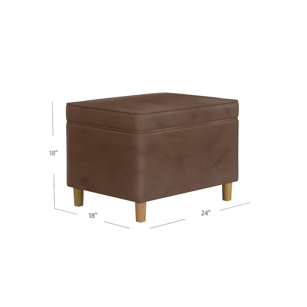 Fero Storage Ottoman, 24 Inch Rectangular, Dark Brown Faux Leather -BM334090