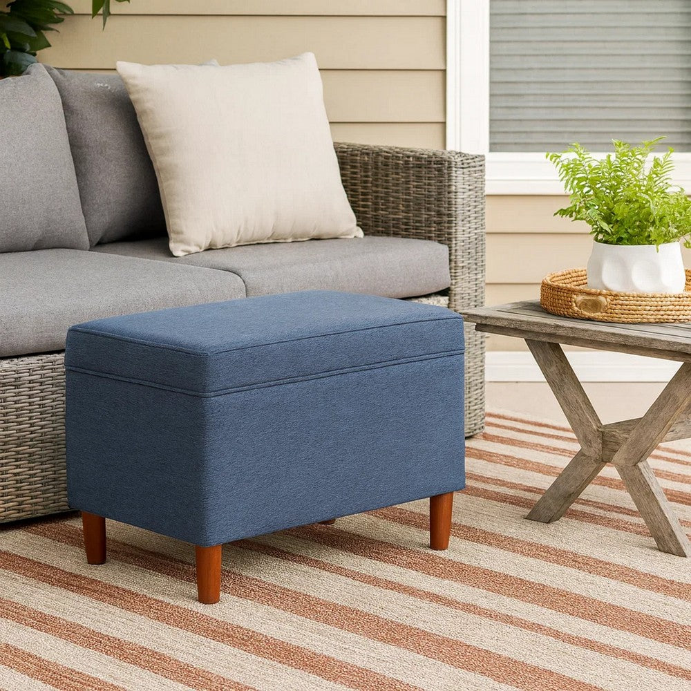 Fero Storage Ottoman, 24 Inch Rectangular Hinged Lid, Blue Upholstery -BM334091