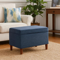 Fero Storage Ottoman, 24 Inch Rectangular Hinged Lid, Blue Upholstery -BM334091
