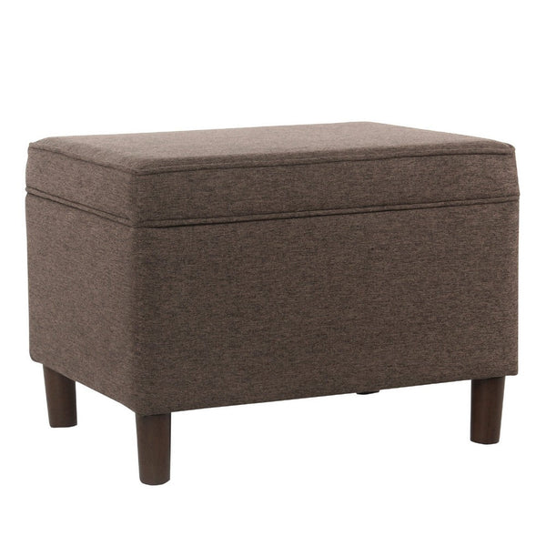 Fero Storage Ottoman, 24 Inch Rectangular Hinged Lid, Brown Fabric -BM334092