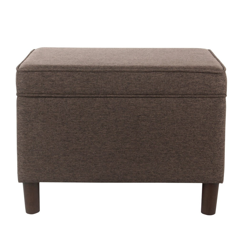 Fero Storage Ottoman, 24 Inch Rectangular Hinged Lid, Brown Fabric -BM334092