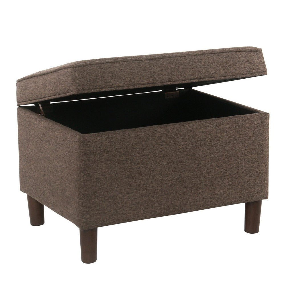 Fero Storage Ottoman, 24 Inch Rectangular Hinged Lid, Brown Fabric -BM334092