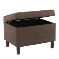 Fero Storage Ottoman, 24 Inch Rectangular Hinged Lid, Brown Fabric -BM334092