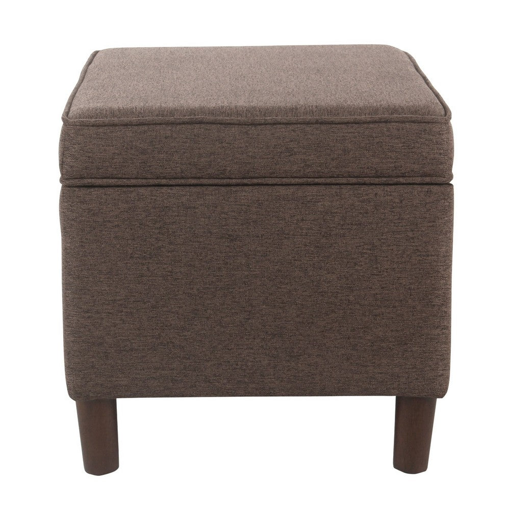 Fero Storage Ottoman, 24 Inch Rectangular Hinged Lid, Brown Fabric -BM334092