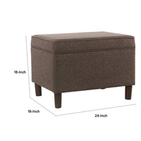 Fero Storage Ottoman, 24 Inch Rectangular Hinged Lid, Brown Fabric -BM334092