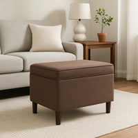 Fero Storage Ottoman, 24 Inch Rectangular Hinged Lid, Brown Fabric -BM334092