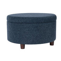 Modern Storage Ottoman, 28 Inch Round Lift Top, Navy Blue Woven Fabric -BM334094