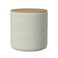 Mesy Storage Ottoman, Brown 19 Inch Round Tray Top, Gray Woven Fabric -BM334095
